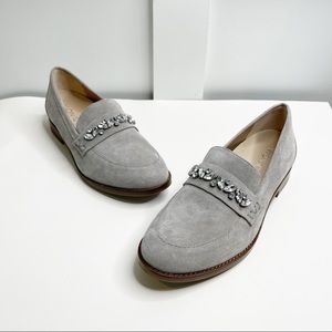 Vionic Avvy Gray Suede Loafer Crystal Embellished